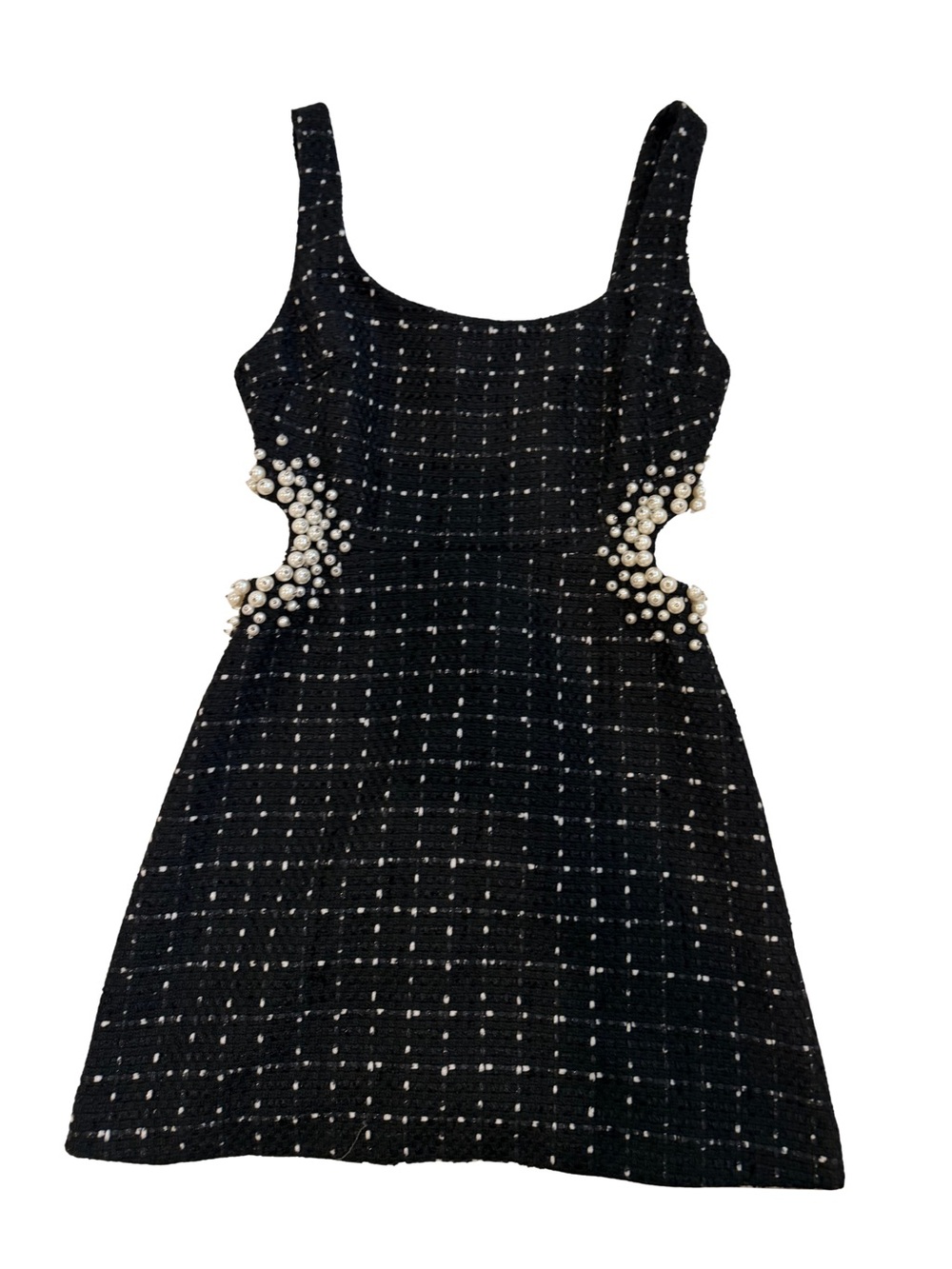 Zara Black Tweed Pearl-Embellished Cutout Dress (size Small)